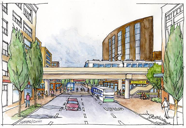 Artistic rendering of street view looking east at 130th Street