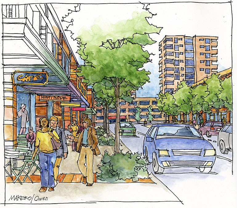 Artistic rendering of street view looking east on 22nd Ave W