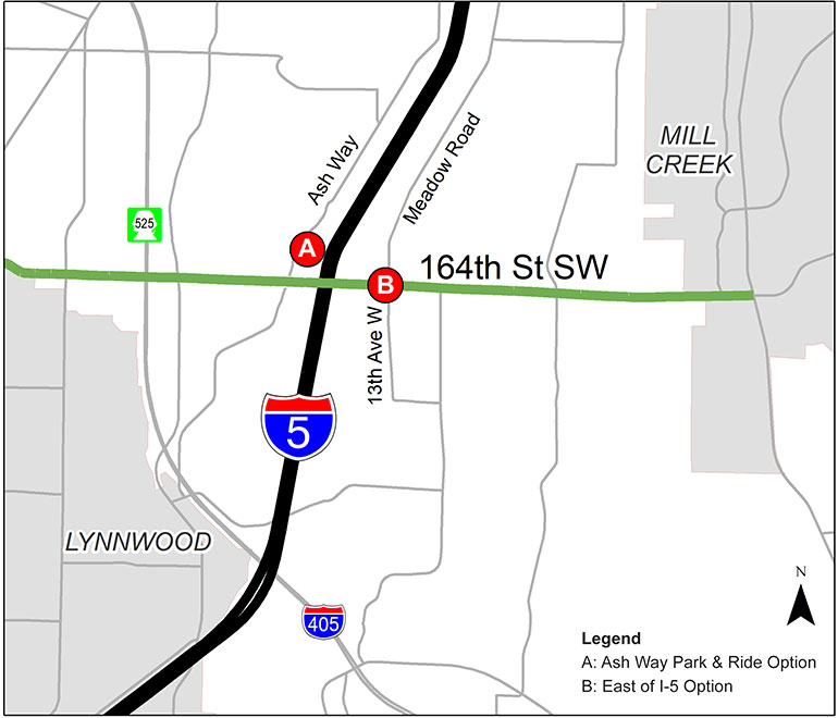 Map of location of two Ash Way Station options